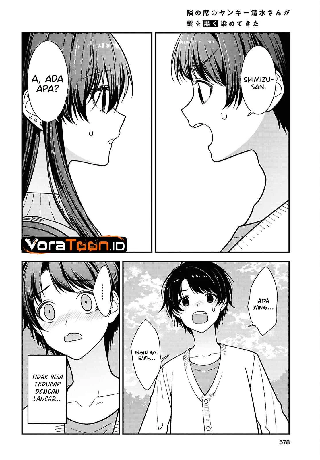 Tonari no Seki no Yankee Shimizu-san ga Kami o Kuroku Sometekita Chapter 22 Gambar 15